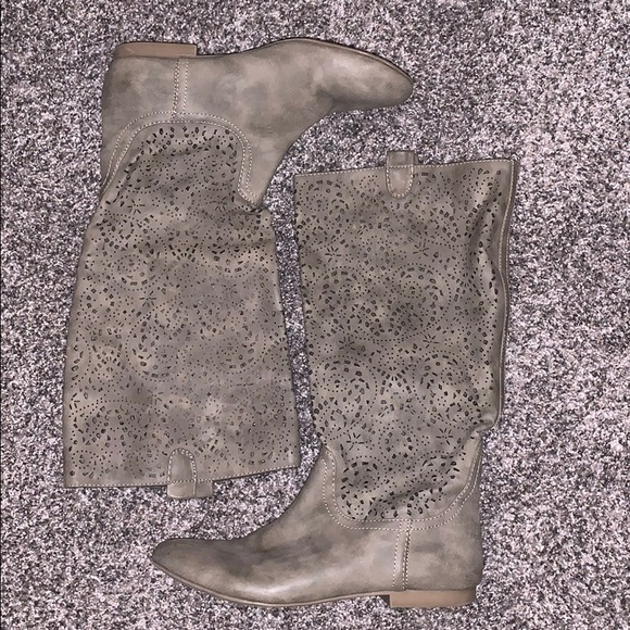 Vegan Leather Cutout Tall Shaft Boots - Picture 2 of 4